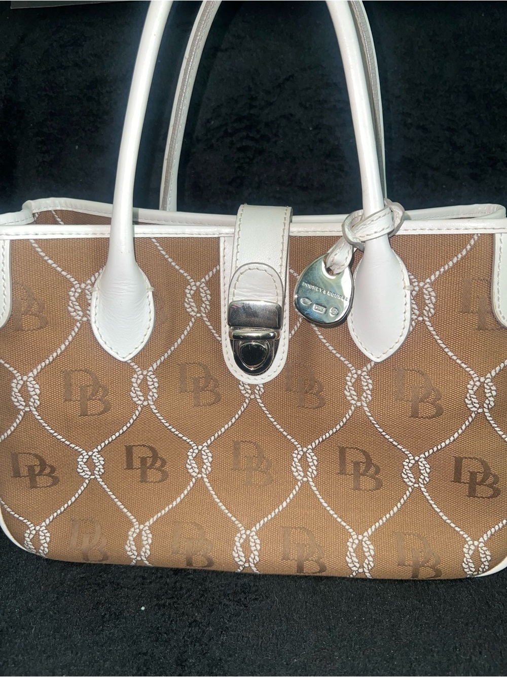 Dooney & Bourke Brown and White Monogram Satchel - Picture 5 of 7
